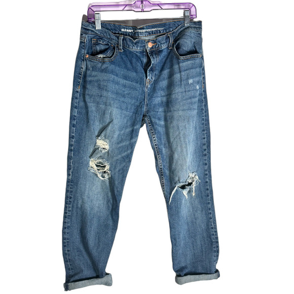Old Navy Mid-Rise Boyfriend Distressed Jeans Size 12 - Picture 1 of 4